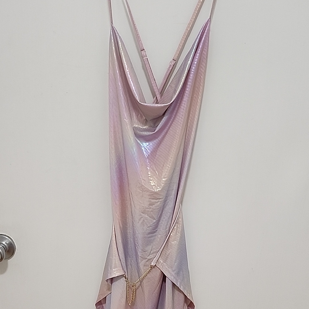 Iridescent Slip Dress with Chain Detail